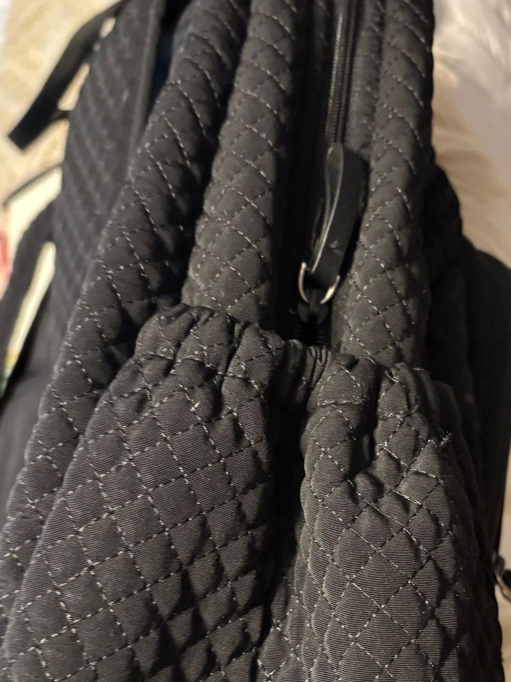 Vera Bradley Womens Iconic Campus Black Quilted Adjustable Strap Zipper Backpack
